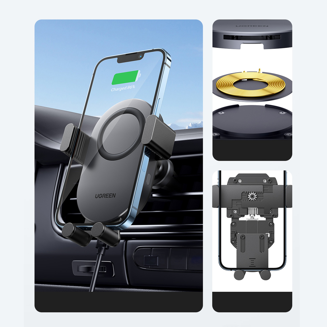 Ugreen Car Qi Wireless Charger 15W Car Phone Holder on Ventilation Grille  Black (40118 CD256) - B2B wholesaler.hurtel.com